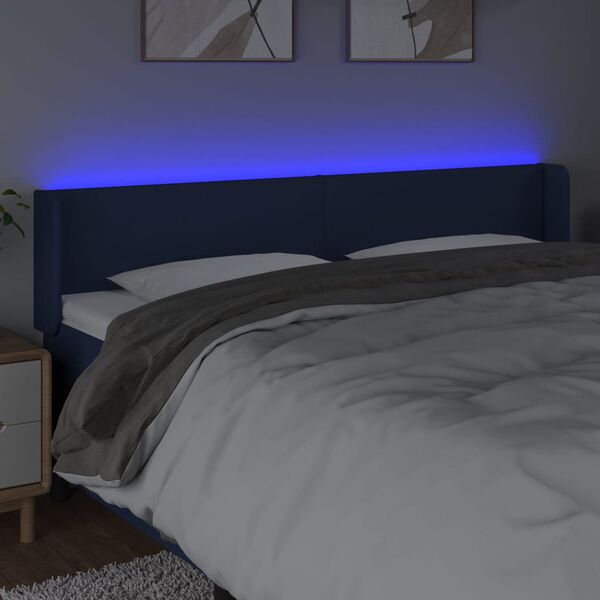 vidaXL Čelo postele s LED modr&eacute; 163 x 16 x 78/88 cm textil