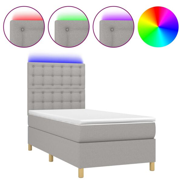 vidaXL Box spring postel s matrac&iacute; a LED světle &scaron;ed&aacute; 90x190 cm textil