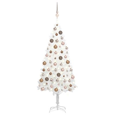 vidaXL Umělý vánoční stromek s LED a sadou koulí bílý 150 cm