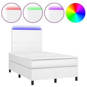 vidaXL Box spring postel s matrac&iacute; a LED b&iacute;l&aacute; 120 x 190 cm uměl&aacute; kůže