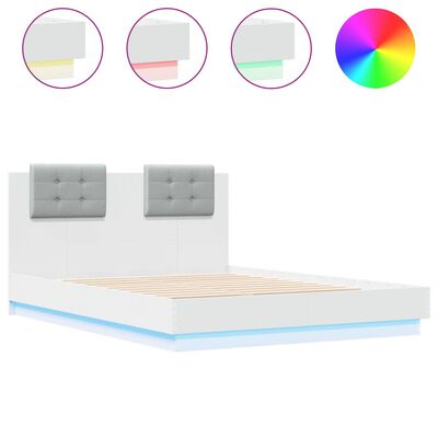 vidaXL Rám postele s čelem a LED osvětlením bílý 135 x 190 cm
