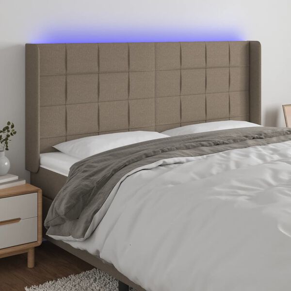 vidaXL Čelo postele s LED taupe 163 x 16 x 118/128 cm textil
