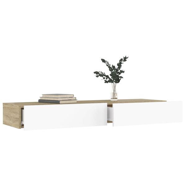 vidaXL TV skř&iacute;ňka s LED osvětlen&iacute;m b&iacute;l&aacute; a dub sonoma 120x35x15,5 cm