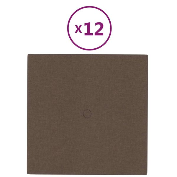 vidaXL N&aacute;stěnn&eacute; panely 12 ks hněd&eacute; 30 x 30 cm textil 1,08 m&sup2;