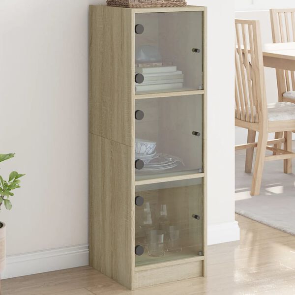 vidaXL Highboard se skleněn&yacute;mi dv&iacute;řky dub sonoma 35 x 37 x 109 cm