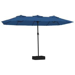 vidaXL Dvojit&yacute; zahradn&iacute; slunečn&iacute;k s LED azurově modr&yacute; 449 x 265 cm