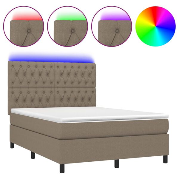 vidaXL Box spring postel s matrac&iacute; a LED taupe 140x200 cm textil