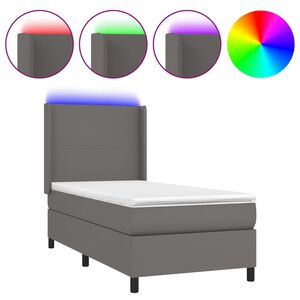 vidaXL Box spring postel s matrac&iacute; a LED &scaron;ed&aacute; 90x200 cm uměl&aacute; kůže