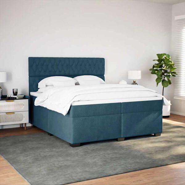 vidaXL Box spring postel s matrac&iacute; modr&aacute; 200 x 200 cm samet