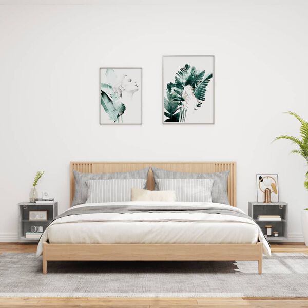 vidaXL Nočn&iacute; stolky s LED osvětlen&iacute;m n&aacute;stěnn&eacute; 2 ks betonově &scaron;ed&eacute;