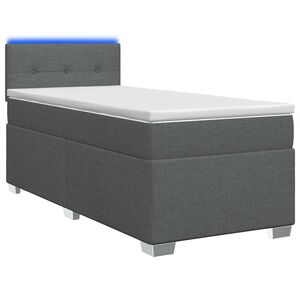vidaXL Box spring postel s matrac&iacute; a LED Tmavě &scaron;ed&aacute; jednoduch&yacute; Textil