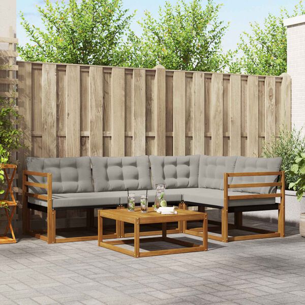 vidaXL Venkovn&iacute; pohovkov&aacute; souprava 5 pcs Př&iacute;rodn&iacute; a světle &scaron;ed&aacute;