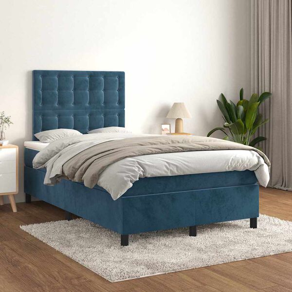 vidaXL Box spring postel s matrac&iacute; tmavě modr&aacute; 120x190 cm samet