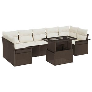 vidaXL Sada zahradn&iacute;ch pohovek s pol&scaron;t&aacute;řem 8 pcs Hněd&aacute; Poly ratan