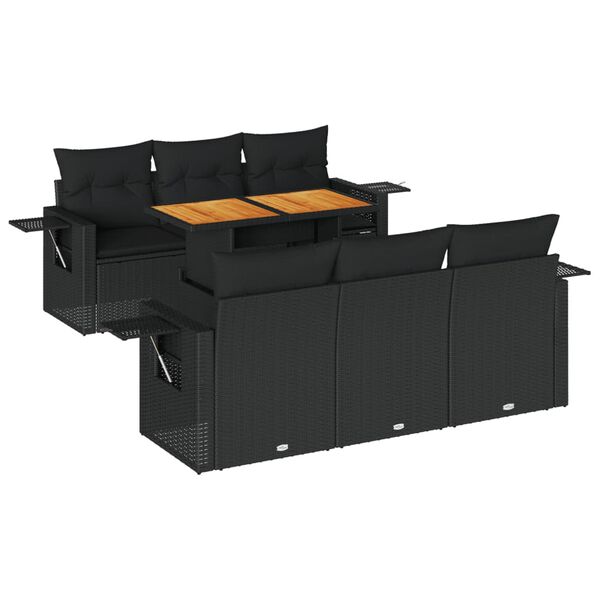 vidaXL 7d&iacute;ln&aacute; zahradn&iacute; sedac&iacute; souprava s podu&scaron;kami čern&aacute; polyratan