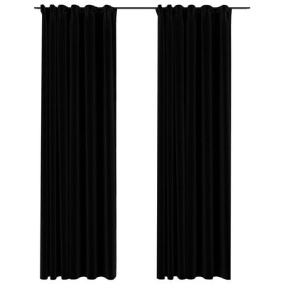 vidaXL Zatemňovací závěsy s háčky vzhled lnu 2 ks černé 140 x 225 cm