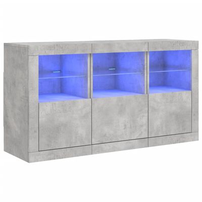 vidaXL Příborník s LED osvětlením betonově šedý 123 x 37 x 67 cm