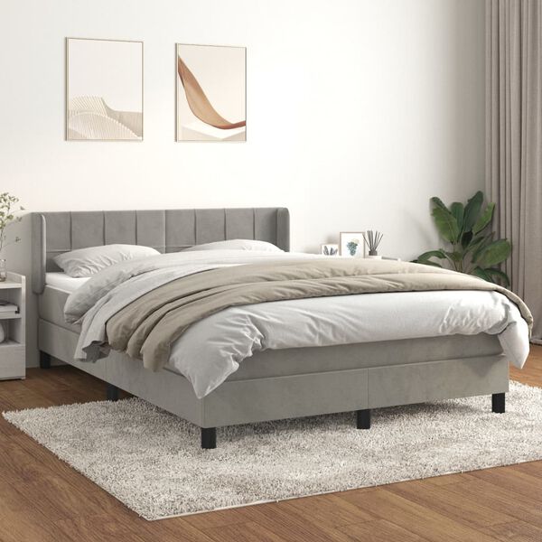 vidaXL Box spring postel s matrac&iacute; světle &scaron;ed&aacute; 140x200 cm samet