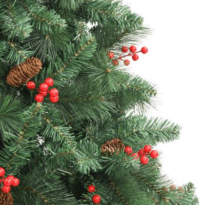 vidaXL Umělý sklápěcí vánoční stromek s šiškami a bobulemi 210 cm