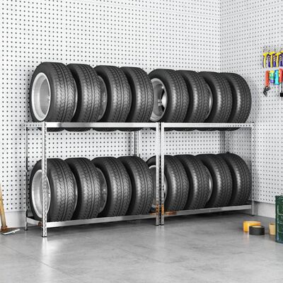 vidaXL 2patrové regály na pneumatiky 2 ks stříbrné 110x40x110 cm ocel