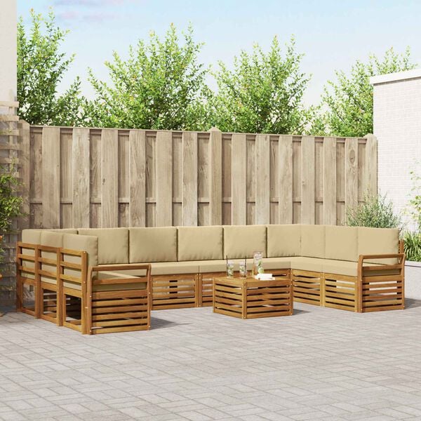 vidaXL Rohov&aacute; sofa sada s pol&scaron;t&aacute;řem 11 pcs Přirozen&aacute; a B&eacute;žov&aacute;