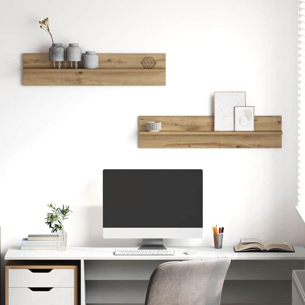 vidaXL Nástěnná polička 2 pcs Artisanový dub 80 x 11,5 x 18 cm