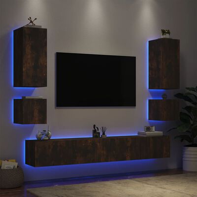 vidaXL 6dílná obývací stěna s LED osvětlením kouřový dub
