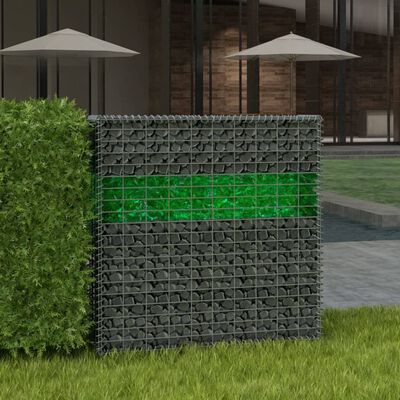 vidaXL Zahradní gabionová zeď se skleněnými kameny a LED 85x30x200 cm