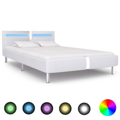 vidaXL Rám postele s LED bílý umělá kůže 120 x 200 cm