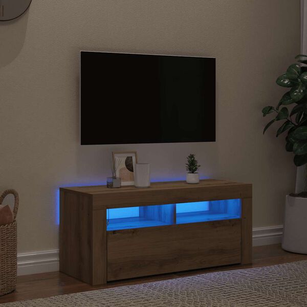 vidaXL TV stolek s LED dub artisan 90 x 35 x 40 cm kompozitn&iacute; dřevo