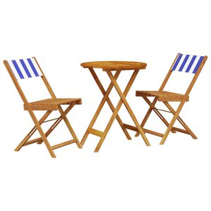 vidaXL 3d&iacute;ln&yacute; bistro set modr&yacute; a b&iacute;l&yacute; textil a masivn&iacute; dřevo