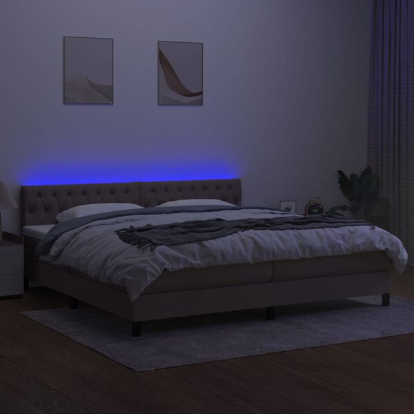 vidaXL Box spring postel s matrac&iacute; a LED taupe 200x200 cm textil
