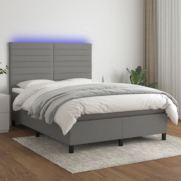 vidaXL Box spring postel s matrac&iacute; a LED tmavě &scaron;ed&aacute; 140x200 cm textil