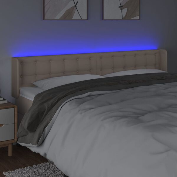vidaXL Čelo postele s LED cappuccino 183 x 16 x 78/88 cm uměl&aacute; kůže