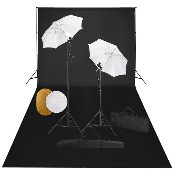 vidaXL Foto studio set s lampami, deštníky, pozadím a odraznou deskou