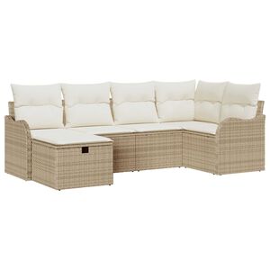 vidaXL Sada zahradn&iacute;ch pohovek s pol&scaron;t&aacute;řem 6 pcs B&eacute;žov&aacute; Poly ratan