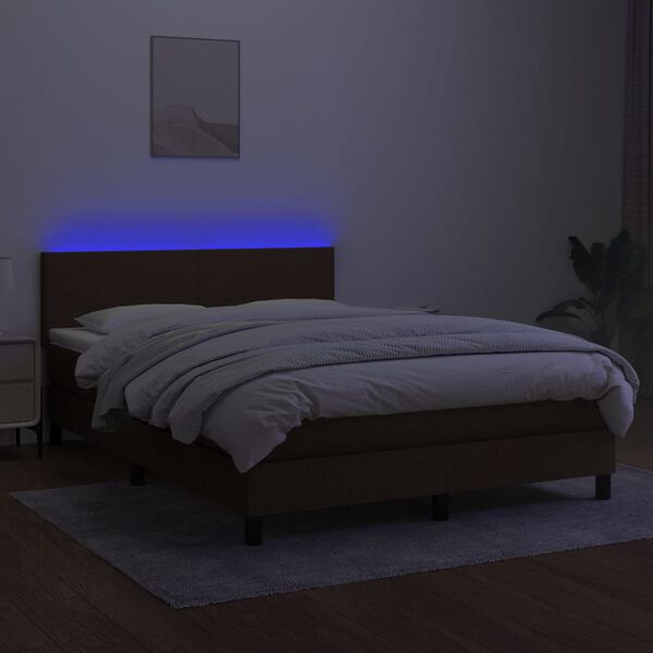 vidaXL Box spring postel s matrac&iacute; a LED tmavě hněd&aacute; 140x190 cm textil