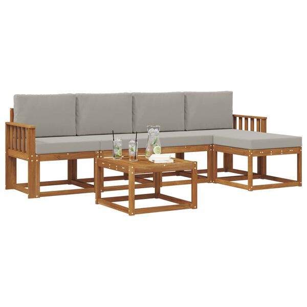 vidaXL Venkovn&iacute; pohovkov&aacute; souprava 6 pcs Př&iacute;rodn&iacute; a světle &scaron;ed&aacute;