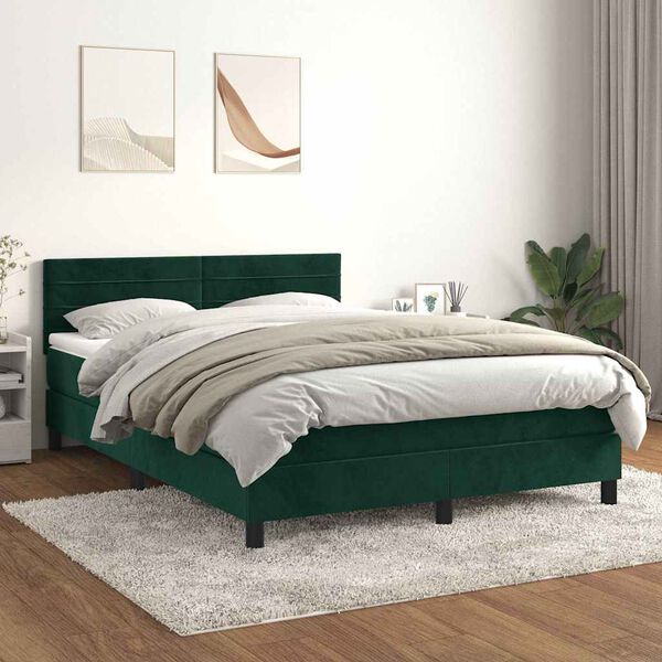 vidaXL Box spring postel s matrac&iacute; tmavě zelen&aacute; 140x190 cm samet