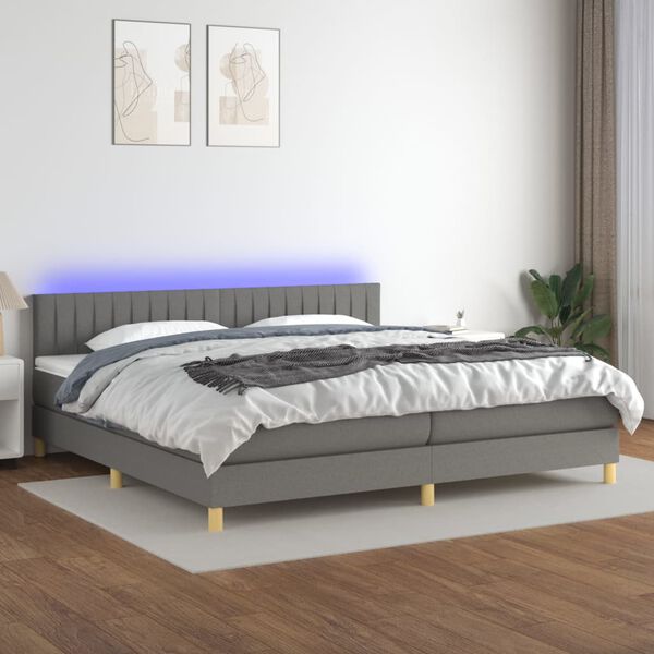 vidaXL Box spring postel s matrac&iacute; a LED tmavě &scaron;ed&aacute; 200x200 cm textil