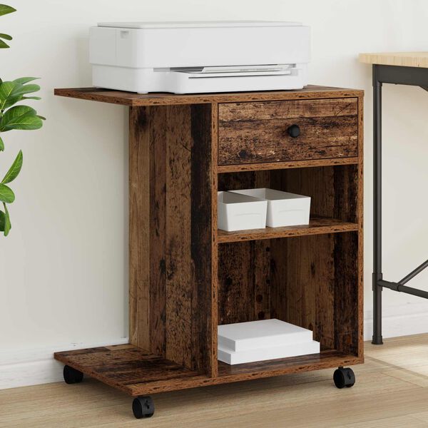 vidaXL Stojan na tisk&aacute;rnu se z&aacute;suvkou Star&eacute; dřevo 60 x 40 x 68,5 cm