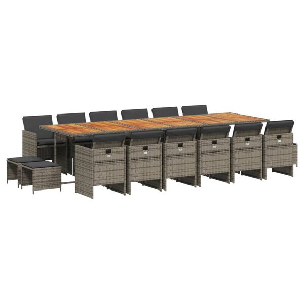 vidaXL 17d&iacute;ln&yacute; zahradn&iacute; j&iacute;deln&iacute; set s podu&scaron;kami &scaron;ed&yacute; polyratan