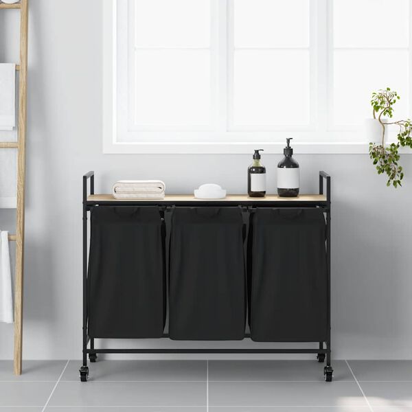 vidaXL Koš na prádlo se 3 přihrádkami a kolečky dub sonoma