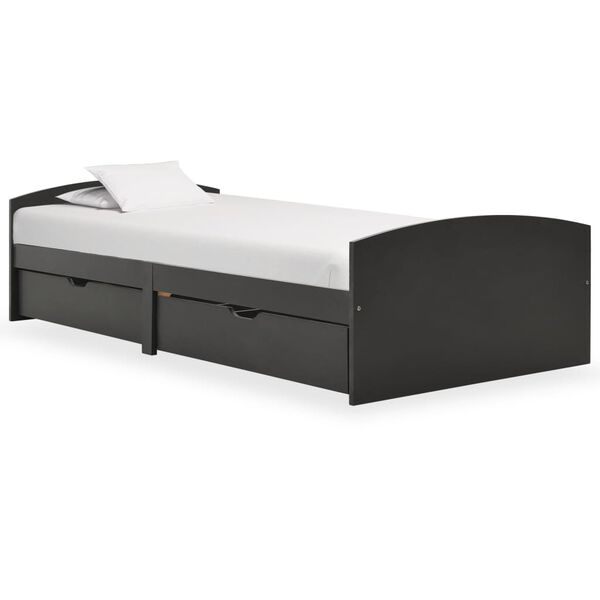 vidaXL Rám postele se 2 zásuvkami šedý masivní borovice 90 x 200 cm