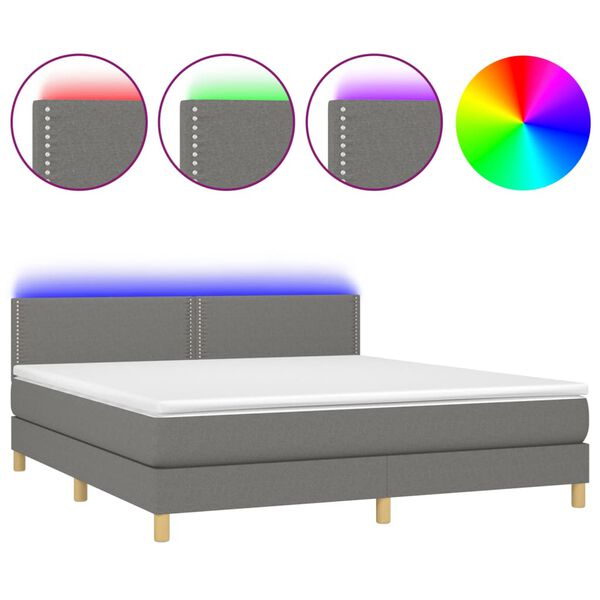 vidaXL Box spring postel s matrac&iacute; a LED tmavě &scaron;ed&aacute; 180x200 cm textil