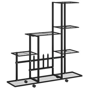vidaXL Stojan na květiny na kolečk&aacute;ch 94,5 x 25 x 92,5 cm čern&yacute; kov