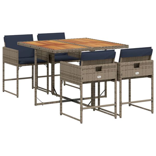 vidaXL 5d&iacute;ln&yacute; zahradn&iacute; j&iacute;deln&iacute; set s podu&scaron;kami &scaron;ed&yacute; polyratan