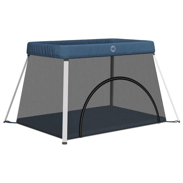 vidaXL Dětská ohrádka s matrací námořnická modrá lněná tkanina