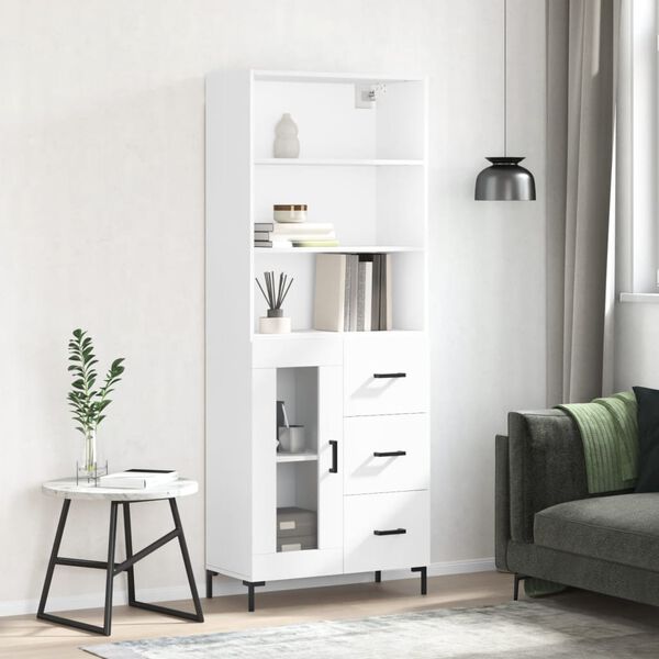 vidaXL Skř&iacute;ň highboard b&iacute;l&aacute; 69,5 x 34 x 180 cm kompozitn&iacute; dřevo
