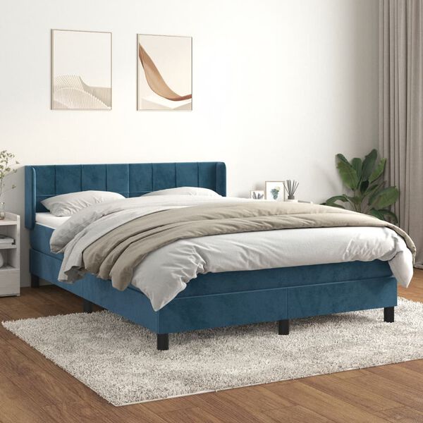 vidaXL Box spring postel s matrac&iacute; tmavě modr&aacute; 140x200 cm samet